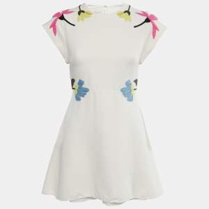 Valentino Cream Crepe Floral Applique Mini Dress S
