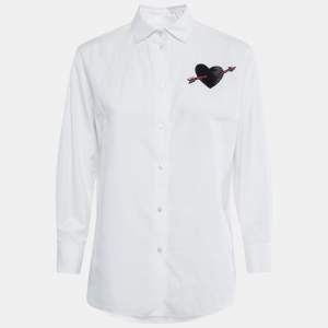 Valentino White Cotton Heart Arrow Appliquè Button Front Shirt S