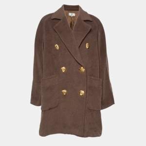 Valentino Miss V Brown Alpaca & Wool Double Breasted Oversized Coat S