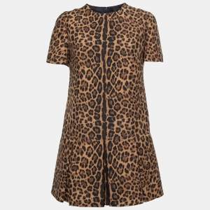 Pre Owned Valentino Brown Animal Print Wool And Silk Pleated Midi Dress M