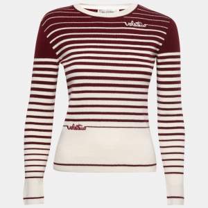 Valentino Burgundy/Cream Wool Blend Striped Sweater S