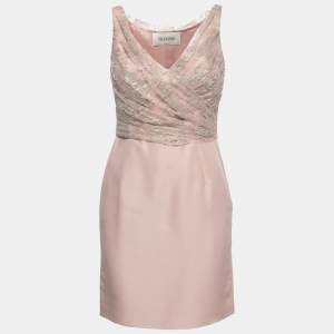 Pre Owned Valentino Blush Pink Floral Lace Ruched Midi Dress M