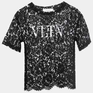 Valentino Black Floral Lace VLTN Print Top S