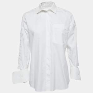Pre Owned Valentino White Cotton Cut-Out Cuffs Shirt S