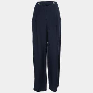 Valentino Navy Blue Silk Crepe Wide Leg Trousers M