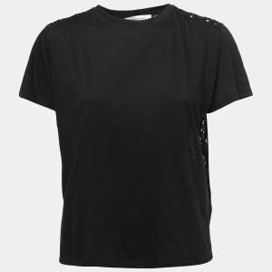 Pre Owned Valentino Black Cotton Embroidered Lace Paneled Top S