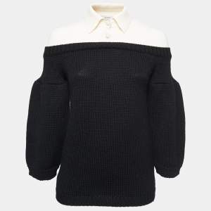 Pre Owned Valentino Black Wool Collared Jumper M