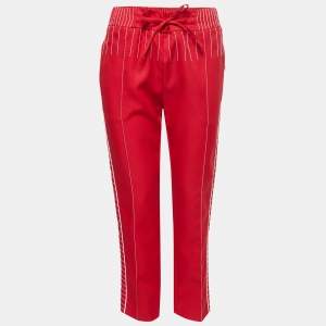 Pre Owned Valentino Red Technical Jersey Drawstring Trousers M