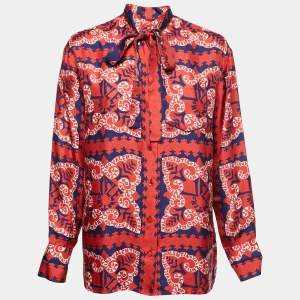Valentino Red Bandana Print Silk Tie Neck Shirt S