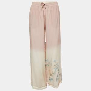 Valentino Pink Printed Silk Wide Leg Drawstring Pants M