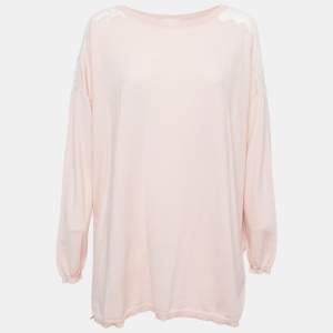 Pre Owned Valentino Pink Wool & Lace Inset Sweatshirt M
