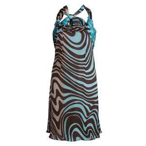 Pre Owned Valentino Multicolor Printed Silk Halter Dress M