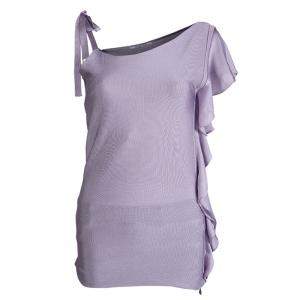 Pre Owned Valentino Lavender Knit Ruffle Detail Ruched One Shoulder Top S