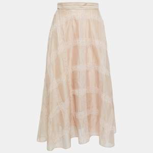 مملوكة مسبقًا Valentino Beige Cotton and Lace Trimmed Midi Skirt S