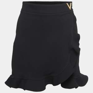Valentino Black Crepe Ruffle Mini Skirt M