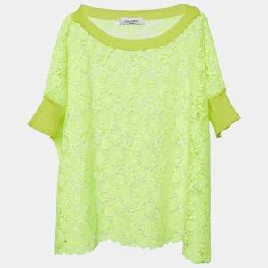 Pre Owned Valentino Neon Yellow Lace Top L