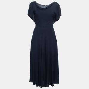 Valentino Navy Blue Chiffon Silk Sleeveless Midi Dress S