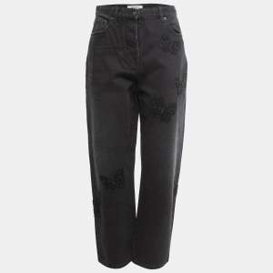 Valentino Black Butterfly Embroidered Denim Boyfriend Jeans M Waist 27"