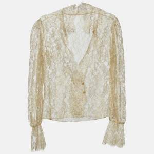 Valentino Gold Floral Lurex Lace Shirt M