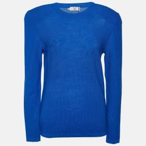 Valentino Miss V Blue Wool Pique Knit Crewneck Sweater M