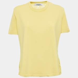 Pre Owned Valentino Yellow Knit & Lace Contrast Top XL