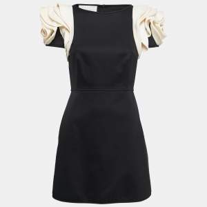 Valentino Techno Couture Black/White Wool Overlapped Short Sleeve Mini Dress S