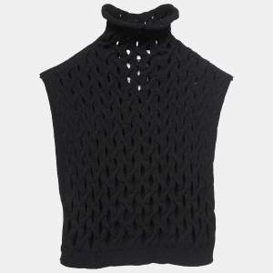 Valentino Black Rib Knit High Neck Sleeveless Crop Top L