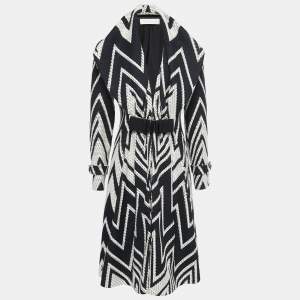 Valentino Black/White Patterned Wool Blend Knit Long Coat L