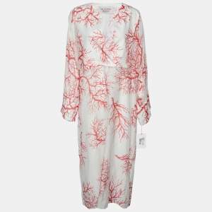 Pre Owned Valentino Archive '68 White Printed Cotton & Silk Midi Dress M