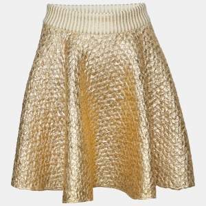 مملوكة مسبقًا Valentino Gold Coated Wool Knit Flared Mini Skirt XS