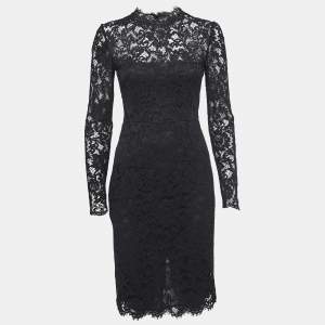 Pre Owned Valentino Black Lace Long Sleeve Midi Dress S
