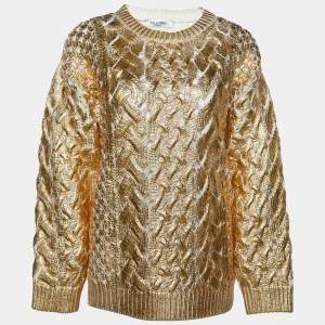 Valentino Metallic Gold Cable Knit Wool Jumper S
