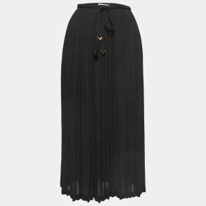 Pre Owned Valentino Black Crepe Pleated Midi Skirt M