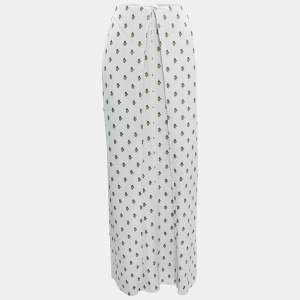 Valentino Metallic Silver Floral Print Crepe Layered Maxi Skirt S