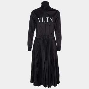 Valentino Black Jersey Plisse Midi Dress L