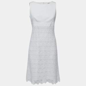 Pre Owned Valentino White Cotton Guipure Lace Paneled Sleeveless Dress M