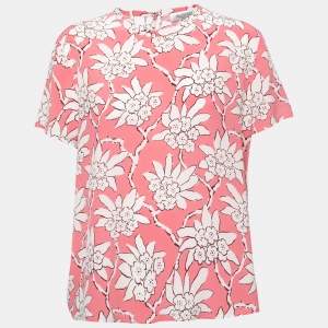 Pre Owned Valentino Pink Floral Printed Silk Blouse XL