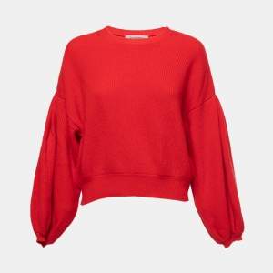 Valentino Red Wool & Cashmere Balloon Sleeve Sweater M