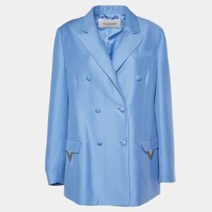Valentino Blue Wool & Silk Double Breasted Blazer M