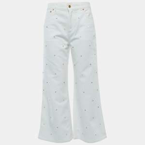 Valentino White Studded Denim Wide Leg Jeans M Waist 28" 