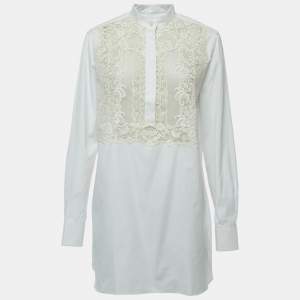 Pre Owned Valentino White Cotton & Lace Inset Tunic Top XL