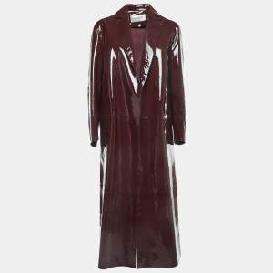 Valentino Burgundy Patent Leather Open Front Long Trench Coat M
