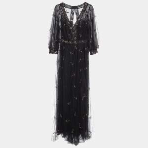 Pre Owned Valentino Black Embellished Tulle Faux Wrap Dress M