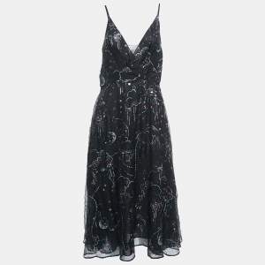 Valentino Black Embellished Glitter Clouds Patterned Silk Midi Wrap Dress M