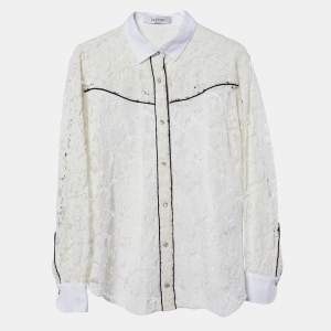 Pre Owned Valentino White Lace Contrast Detail Shirt L