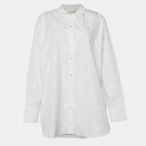 Valentino White Floral Applique Cotton Shirt L