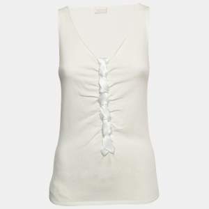 Valentino White Knit Braid Detailed Sleeveless Top M