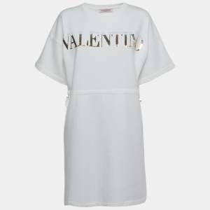 Valentino White Jersey Sequined Logo T-Shirt Dress S