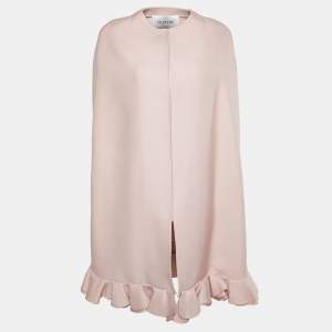 Pre Owned Valentino Pink Wool & Silk Ruffled Cape Coat S