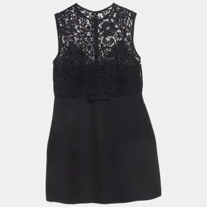 Pre Owned Valentino Black Crepe and Lace Bow Detail Couture Dress XL